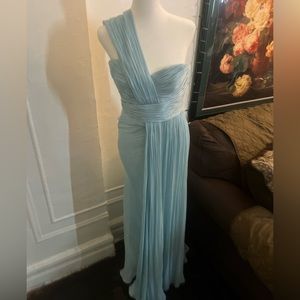 Badgley Mischka collection One-Shoulder Draped Shimmer Column Gown